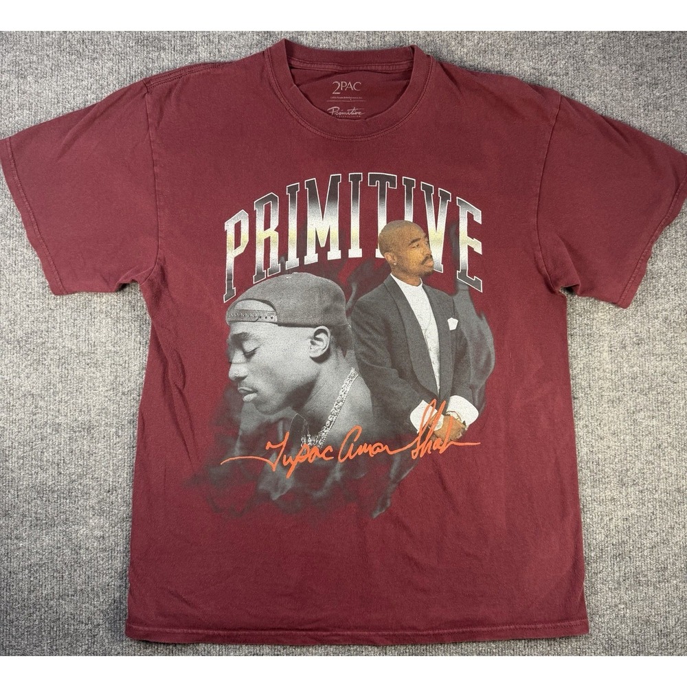 Primitive 2Pac Tupac Shakur Graphic T Shirt Mens Large‎ Burgundy Cross Hip Hop
